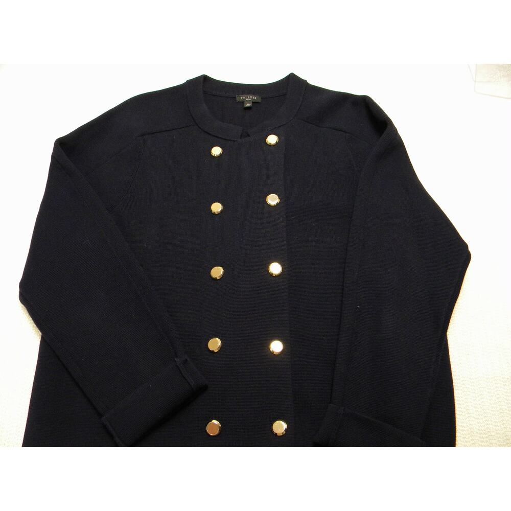 Talbots Petite Navy Blue Military Knit Sweater‎ Preppy Classic Nautical Large P
